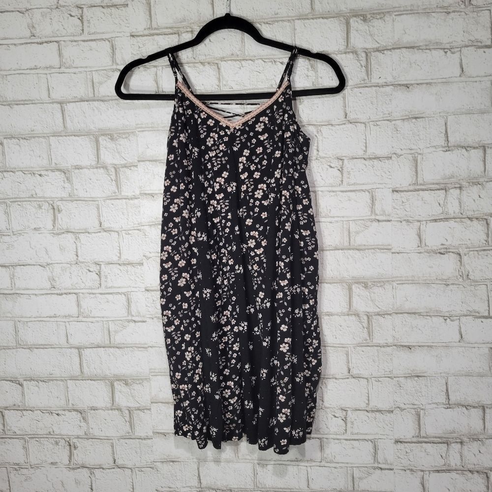 Maurices black floral lace up back dress